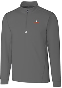 Cutter and Buck Illinois Fighting Illini Mens Grey Traverse Stretch Long Sleeve Qtr Zip Pullover
