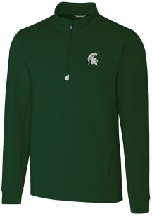 Cutter and Buck Michigan State Spartans Mens Green Traverse Stretch Long Sleeve 1/4 Zip Pullover