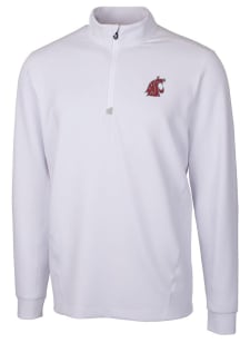 Cutter and Buck Washington State Cougars Mens White Traverse Stretch Long Sleeve 1/4 Zip Pullove..