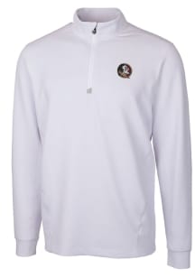 Cutter and Buck Florida State Seminoles Mens White Traverse Stretch Long Sleeve 1/4 Zip Pullover