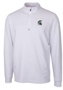 Cutter and Buck Michigan State Spartans Mens White Traverse Stretch Long Sleeve 1/4 Zip Pullover