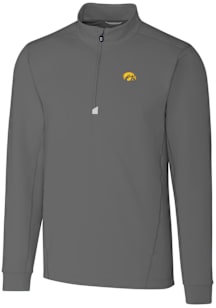 Cutter and Buck Iowa Hawkeyes Mens Grey Traverse Stretch Long Sleeve Qtr Zip Pullover