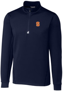 Cutter and Buck Syracuse Orange Mens Navy Blue Traverse Stretch Long Sleeve 1/4 Zip Pullover