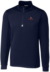Cutter and Buck Illinois Fighting Illini Mens Navy Blue Traverse Stretch Long Sleeve 1/4 Zip Pul..