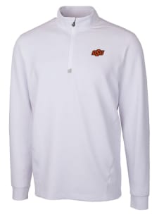 Cutter and Buck Oklahoma State Cowboys Mens White Traverse Stretch Long Sleeve 1/4 Zip Pullover