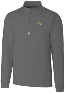 Cutter and Buck GA Tech Yellow Jackets Mens Grey Traverse Stretch Long Sleeve 1/4 Zip Pullover