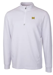 Cutter and Buck Michigan Wolverines Mens White Traverse Stretch Long Sleeve Qtr Zip Pullover