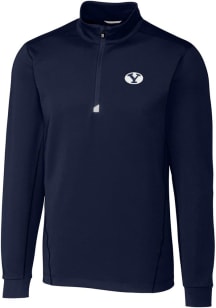 Cutter and Buck BYU Cougars Mens Navy Blue Traverse Long Sleeve 1/4 Zip Pullover