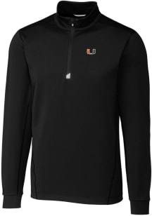 Cutter and Buck Miami Hurricanes Mens Black Traverse Stretch Long Sleeve 1/4 Zip Pullover