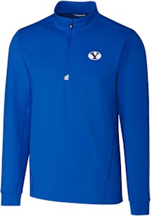 Cutter and Buck BYU Cougars Mens Blue Traverse Stretch Long Sleeve Qtr Zip Pullover
