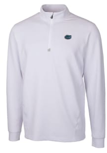 Cutter and Buck Florida Gators Mens White Traverse Stretch Long Sleeve 1/4 Zip Pullover