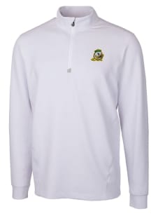 Cutter and Buck Oregon Ducks Mens White Traverse Stretch Long Sleeve 1/4 Zip Pullover