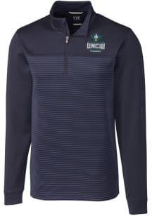 Cutter and Buck UNCW Seahawks Mens Navy Blue Traverse Stripe Stretch Long Sleeve 1/4 Zip Pullove..