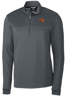 Cutter and Buck Oregon State Beavers Mens Grey Traverse Stripe Stretch Long Sleeve 1/4 Zip Pullo..