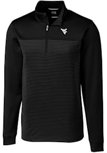 Cutter and Buck West Virginia Mountaineers Mens Black Traverse Stripe Stretch Long Sleeve Qtr Zip..