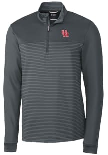 Cutter and Buck Houston Cougars Mens Grey Traverse Stripe Stretch Long Sleeve 1/4 Zip Pullover