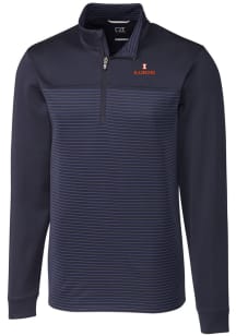 Cutter and Buck Illinois Fighting Illini Mens Navy Blue Traverse Stripe Stretch Long Sleeve 1/4 Zip