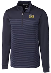 Mens Drexel Dragons Navy Blue Cutter and Buck Traverse Stripe Stretch Qtr Zip Pullover