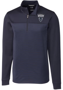 Cutter and Buck Howard Bison Mens Navy Blue Traverse Stripe Stretch Long Sleeve 1/4 Zip Pullover