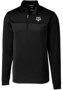 Cutter and Buck Texas A&amp;M Aggies Mens Black Traverse Stripe Stretch Long Sleeve 1/4 Zip Pullover