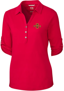Cutter and Buck Iowa State Cyclones Womens Red Thrive Long Sleeve Polo Shirt
