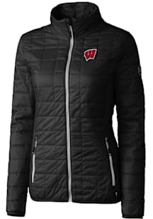 Womens Wisconsin Badgers Black Cutter and Buck Rainier PrimaLoft Puffer Filled Jacket