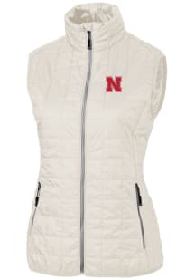 Womens Nebraska Cornhuskers White Cutter and Buck Rainier PrimaLoft Puffer Vest