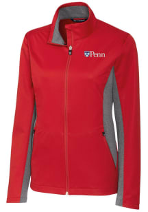 Cutter and Buck Pennsylvania Quakers Womens Red Navigate Softshell Light Weight Jacket
