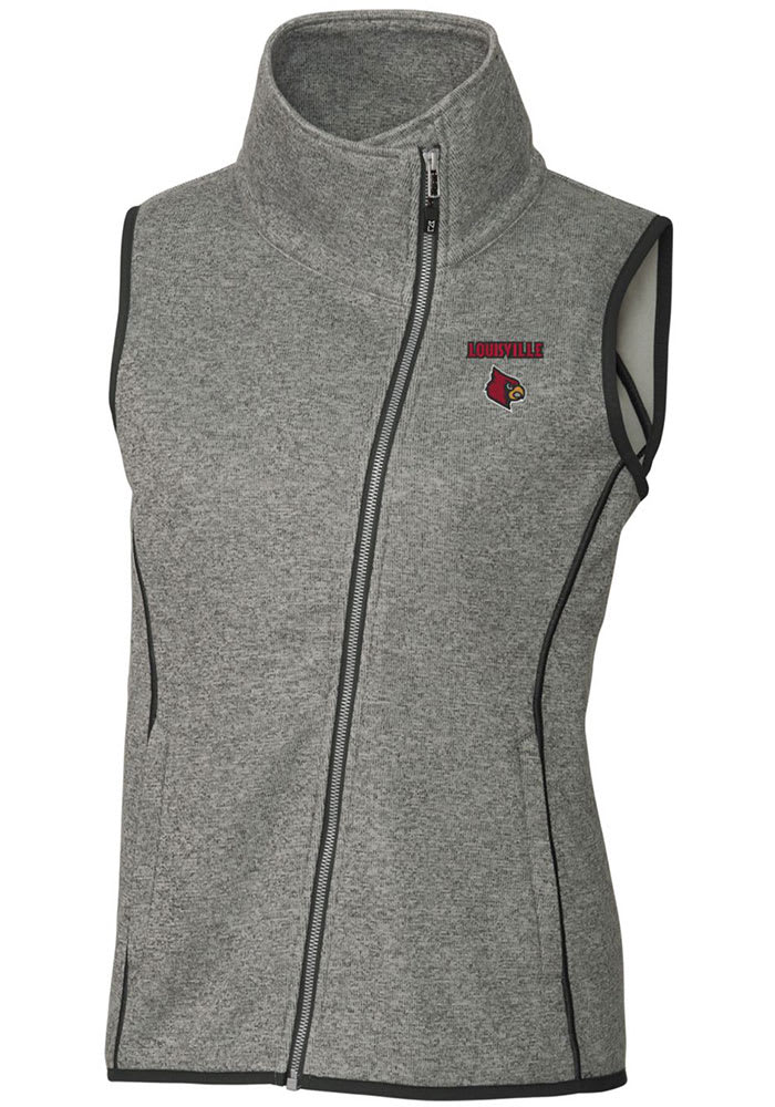 Women's Cutter & Buck Heather Gray Louisville Cardinals Mainsail Basic Sweater-Knit Full-Zip Vest