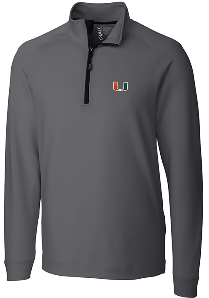 Cutter and Buck Miami Hurricanes Mens Grey Jackson Long Sleeve 1/4 Zip Pullover