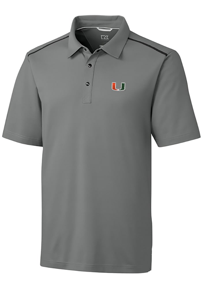 Cutter and Buck Miami Hurricanes Mens Grey Fusion Short Sleeve Polo