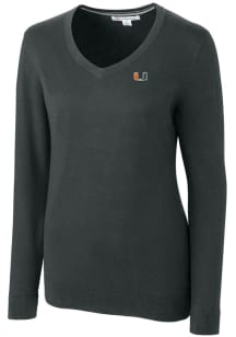 Cutter and Buck Miami Hurricanes Womens Charcoal Lakemont Long Sleeve Sweater