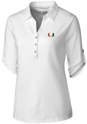 Cutter and Buck Miami Hurricanes Womens Thrive Long Sleeve White Dress Shirt
