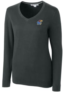 Cutter and Buck Kansas Jayhawks Womens Charcoal Lakemont Long Sleeve Sweater