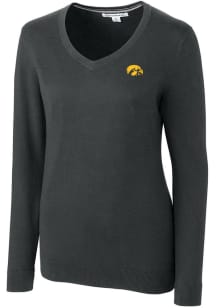 Womens Iowa Hawkeyes Charcoal Cutter and Buck Lakemont Long Sleeve Sweater