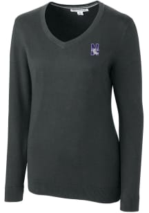 Cutter and Buck Northwestern Wildcats Womens Charcoal Lakemont Long Sleeve Sweater