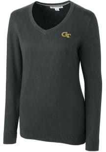 Cutter and Buck GA Tech Yellow Jackets Womens Charcoal Lakemont Long Sleeve Sweater