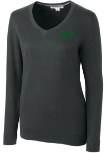 Cutter and Buck North Texas Mean Green Womens Charcoal Lakemont Long Sleeve Sweater