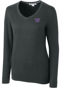 Cutter and Buck Washington Huskies Womens Charcoal Lakemont Long Sleeve Sweater