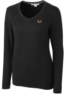 Cutter and Buck Miami Hurricanes Womens Black Lakemont Long Sleeve Sweater