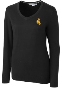 Cutter and Buck Wyoming Cowboys Womens Black Lakemont Long Sleeve Sweater