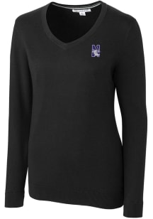 Cutter and Buck Northwestern Wildcats Womens Black Lakemont Long Sleeve Sweater
