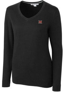 Cutter and Buck Miami RedHawks Womens Black Lakemont Long Sleeve Sweater