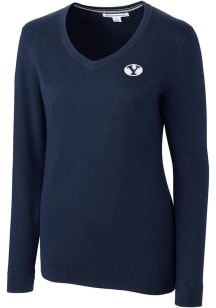 Cutter and Buck BYU Cougars Womens Navy Blue Lakemont Long Sleeve Sweater
