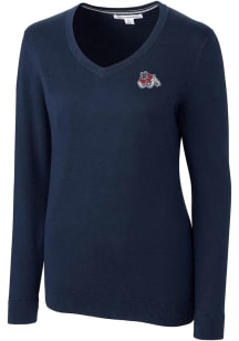 Cutter and Buck Fresno State Bulldogs Womens Navy Blue Lakemont Long Sleeve Sweater