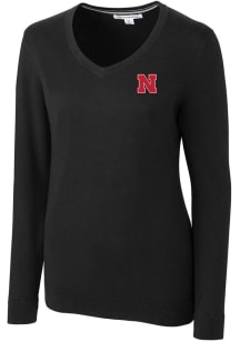 Cutter and Buck Nebraska Cornhuskers Womens Black Lakemont Long Sleeve Sweater