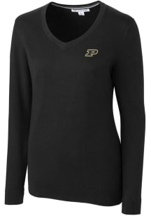 Cutter and Buck Purdue Boilermakers Womens Black Lakemont Long Sleeve Sweater