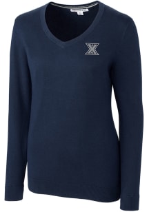 Cutter and Buck Xavier Musketeers Womens Navy Blue Lakemont Long Sleeve Sweater