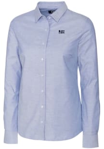 Cutter and Buck Jackson State Tigers Womens Stretch Oxford Long Sleeve Blue Dress Shirt