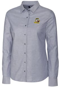 Womens Oregon Ducks Charcoal Cutter and Buck Stretch Oxford Long Sleeve Dress Shirt